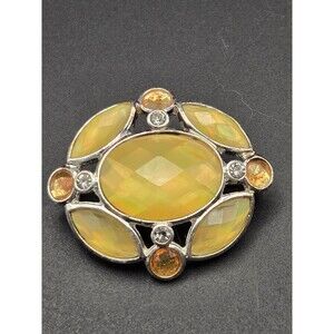 Fashion Costume 1.75" Yellow-Color Glass Silver Tone Brooch Pin